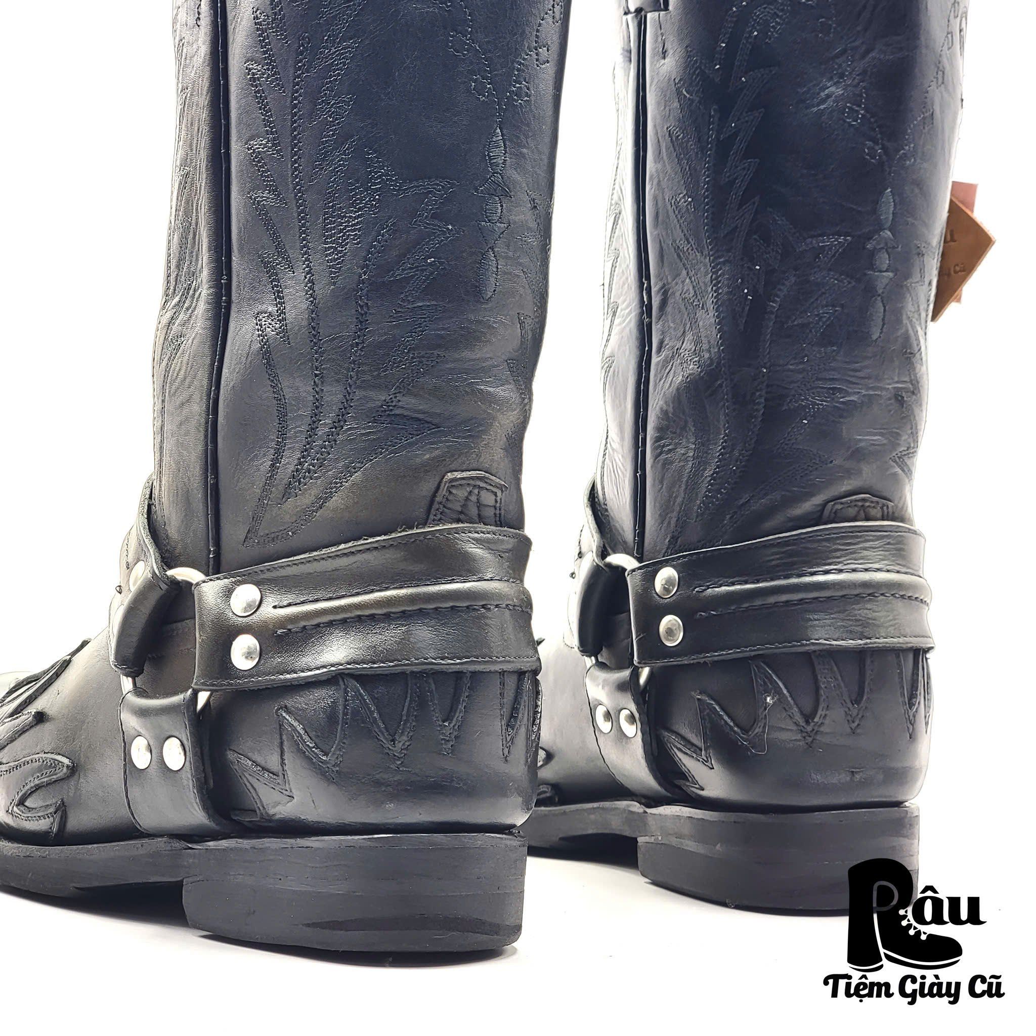 |SIZE 39| SARRIA VINTAGE BLACK FLAME HARNESS WESTERN BOOT Z39-7040