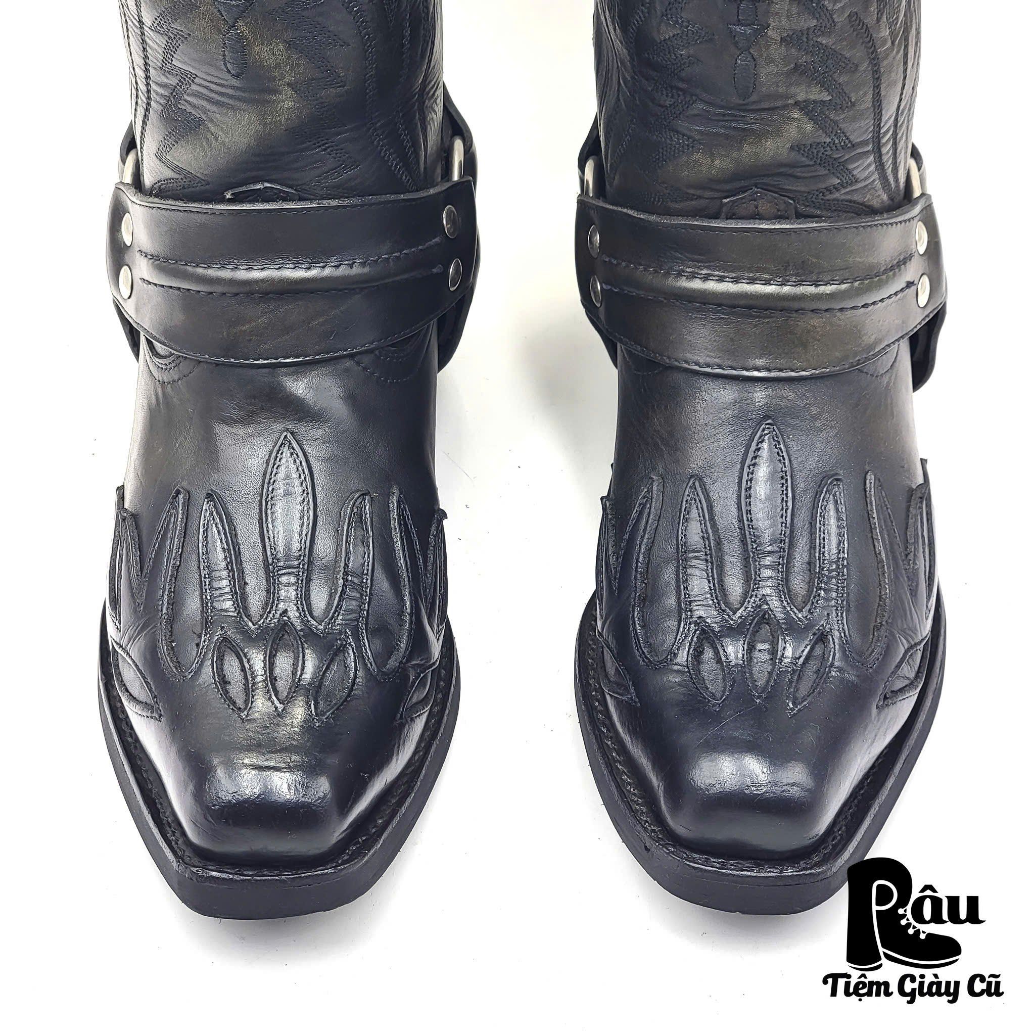 |SIZE 39| SARRIA VINTAGE BLACK FLAME HARNESS WESTERN BOOT Z39-7040