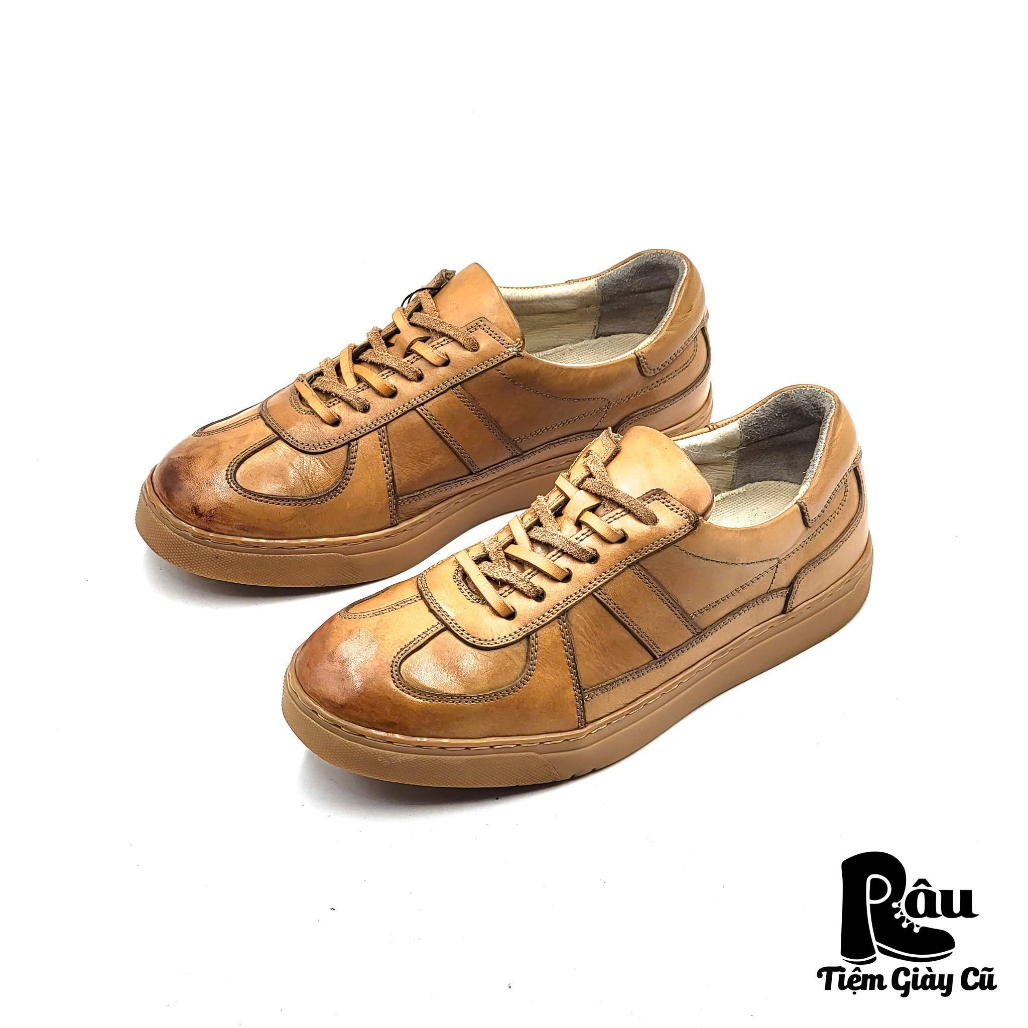 |SIZE 39| AMON MOVEMENT TOBACCO BROWN LEATHER LOW TRAINERS Z39-6962