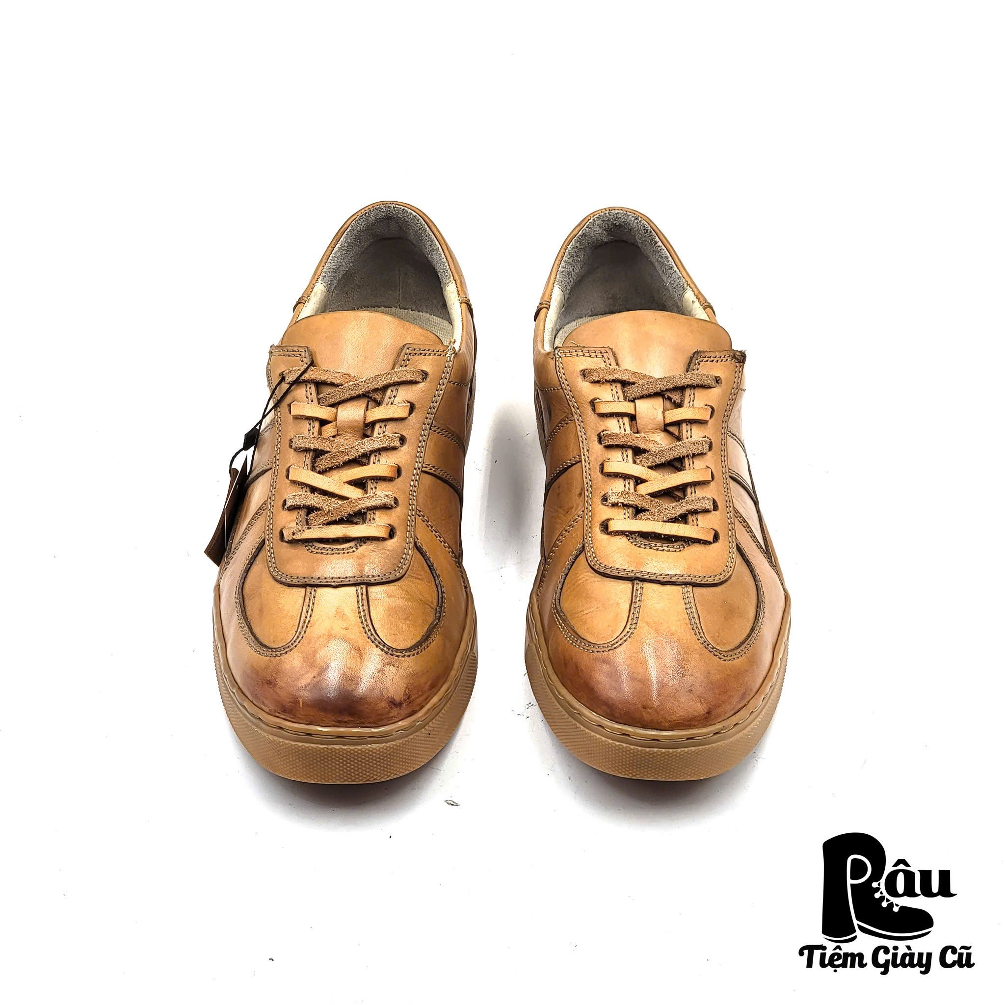 |SIZE 39| AMON MOVEMENT TOBACCO BROWN LEATHER LOW TRAINERS Z39-6962
