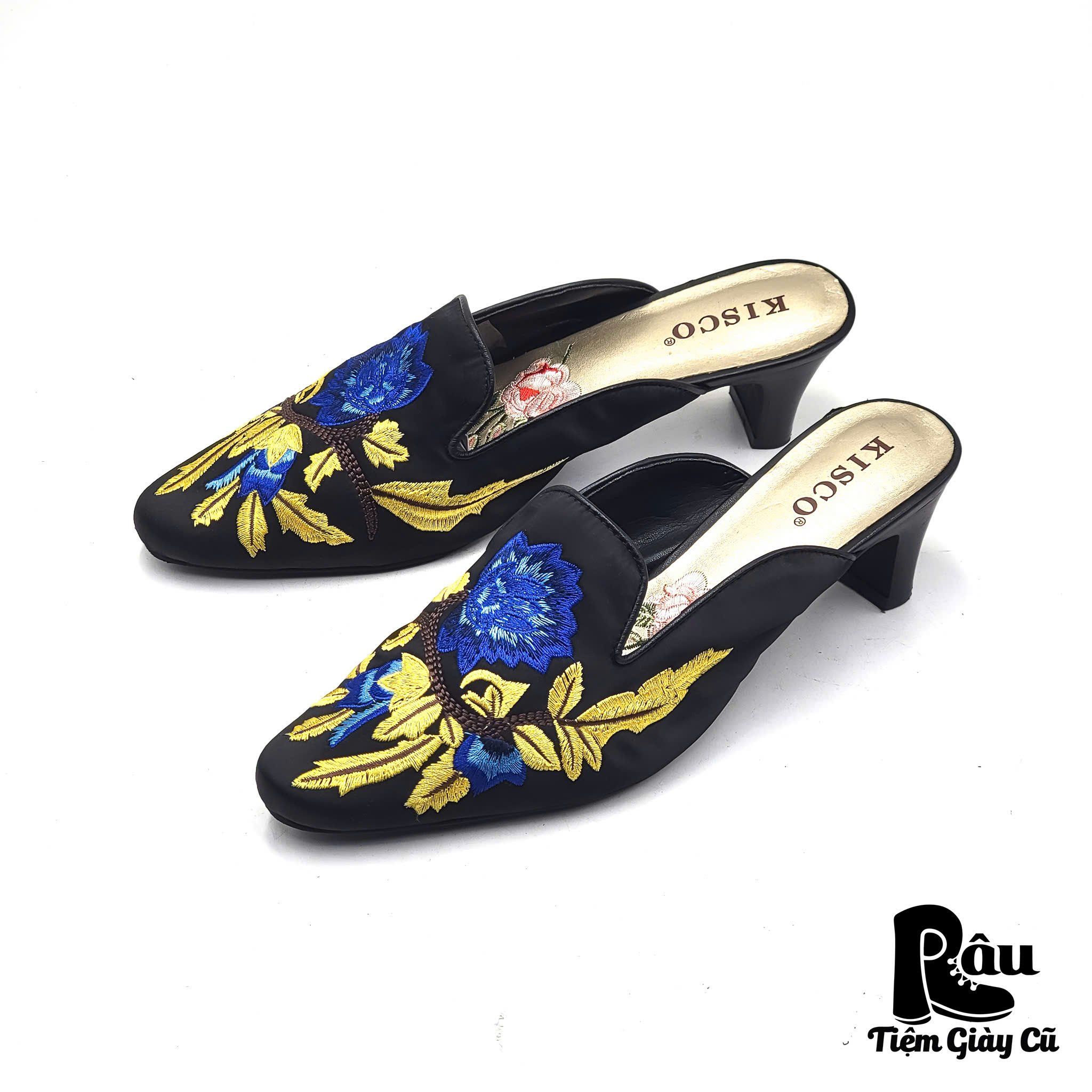 |SIZE 38| KISCO SATIN EMBROIDERY FLORAL MULE Z38-7032