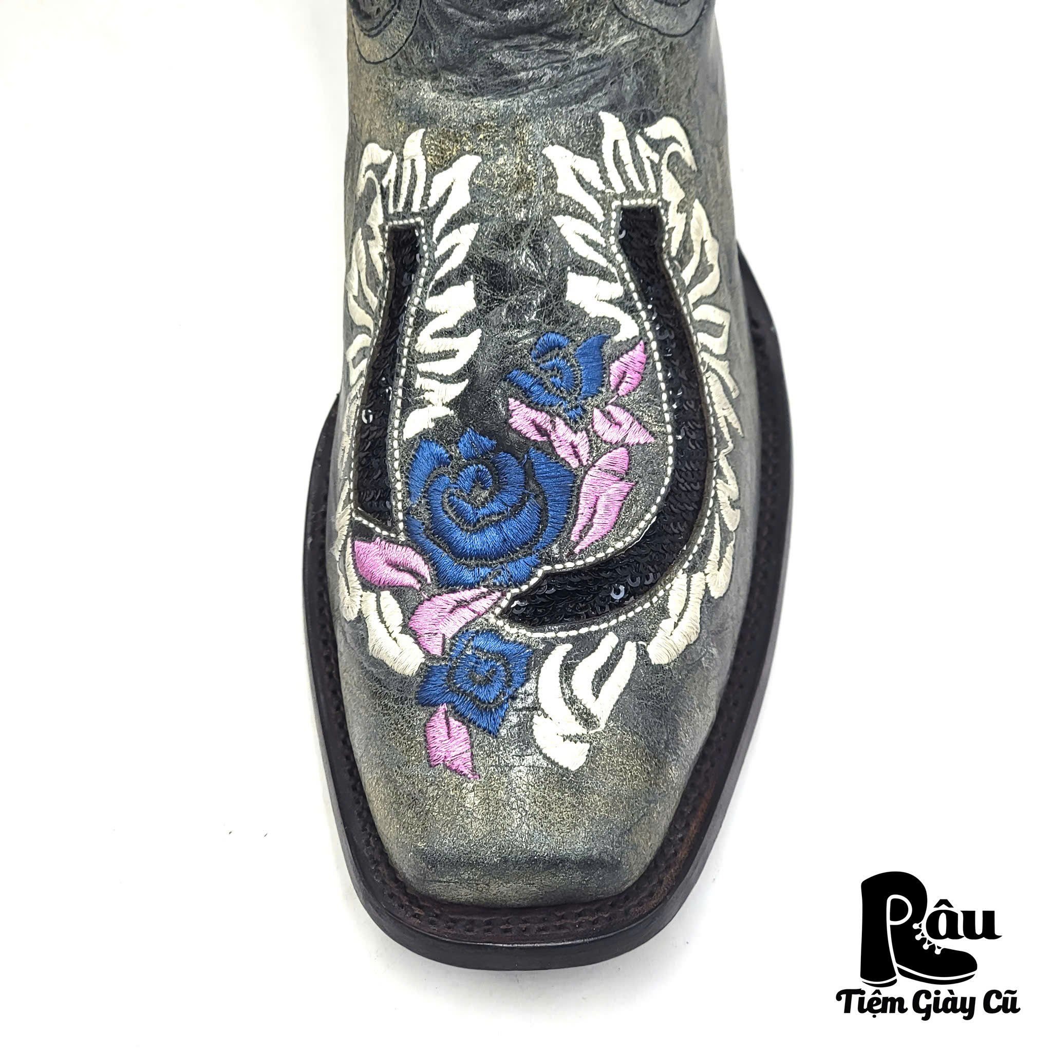 |SIZE 38.5| CORRAL R2536 GREY HORSESHOE ROSES SEQUINS COWBOY BOOT Z38.5-7073