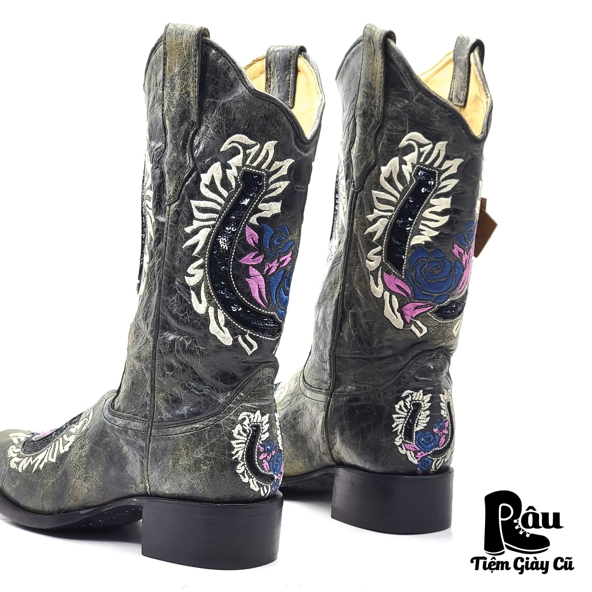 |SIZE 38.5| CORRAL R2536 GREY HORSESHOE ROSES SEQUINS COWBOY BOOT Z38.5-7073