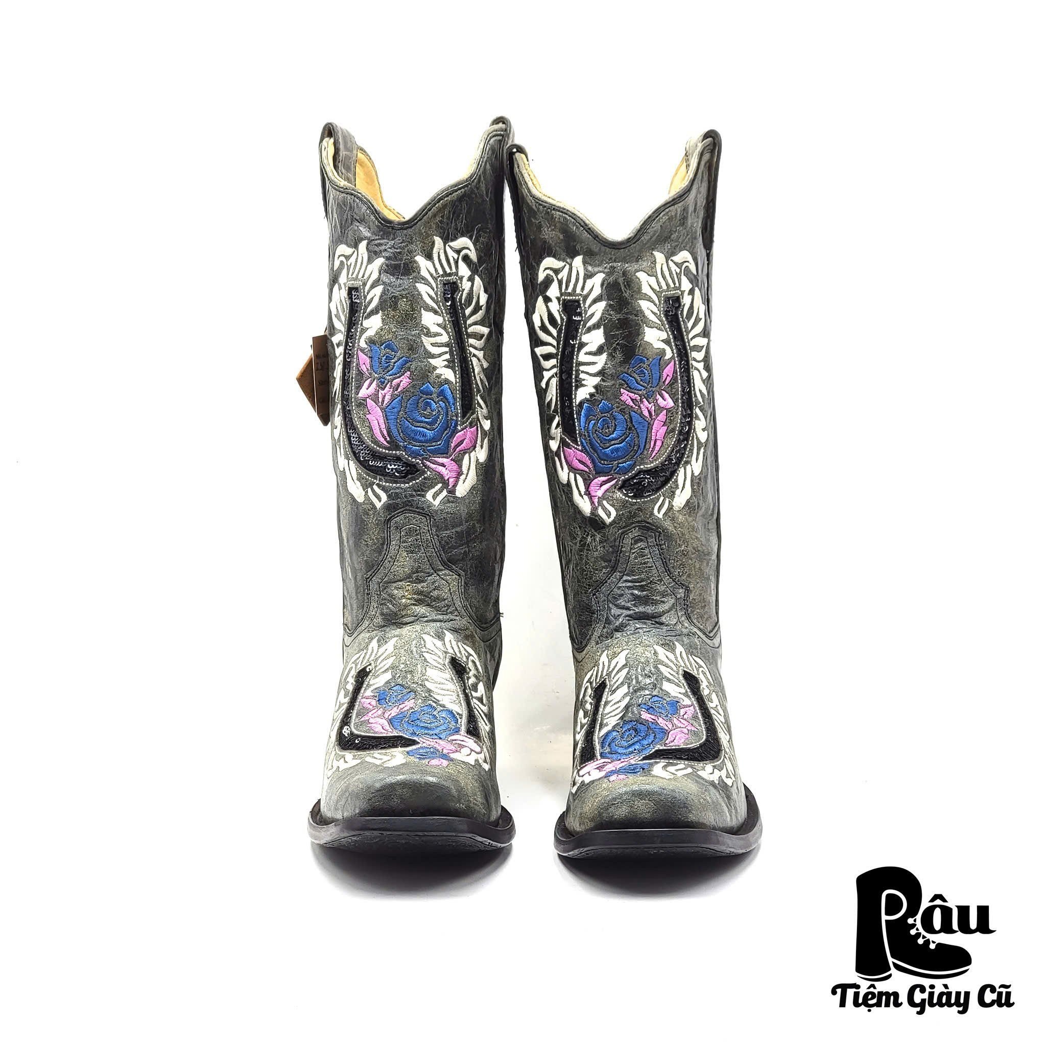 |SIZE 38.5| CORRAL R2536 GREY HORSESHOE ROSES SEQUINS COWBOY BOOT Z38.5-7073