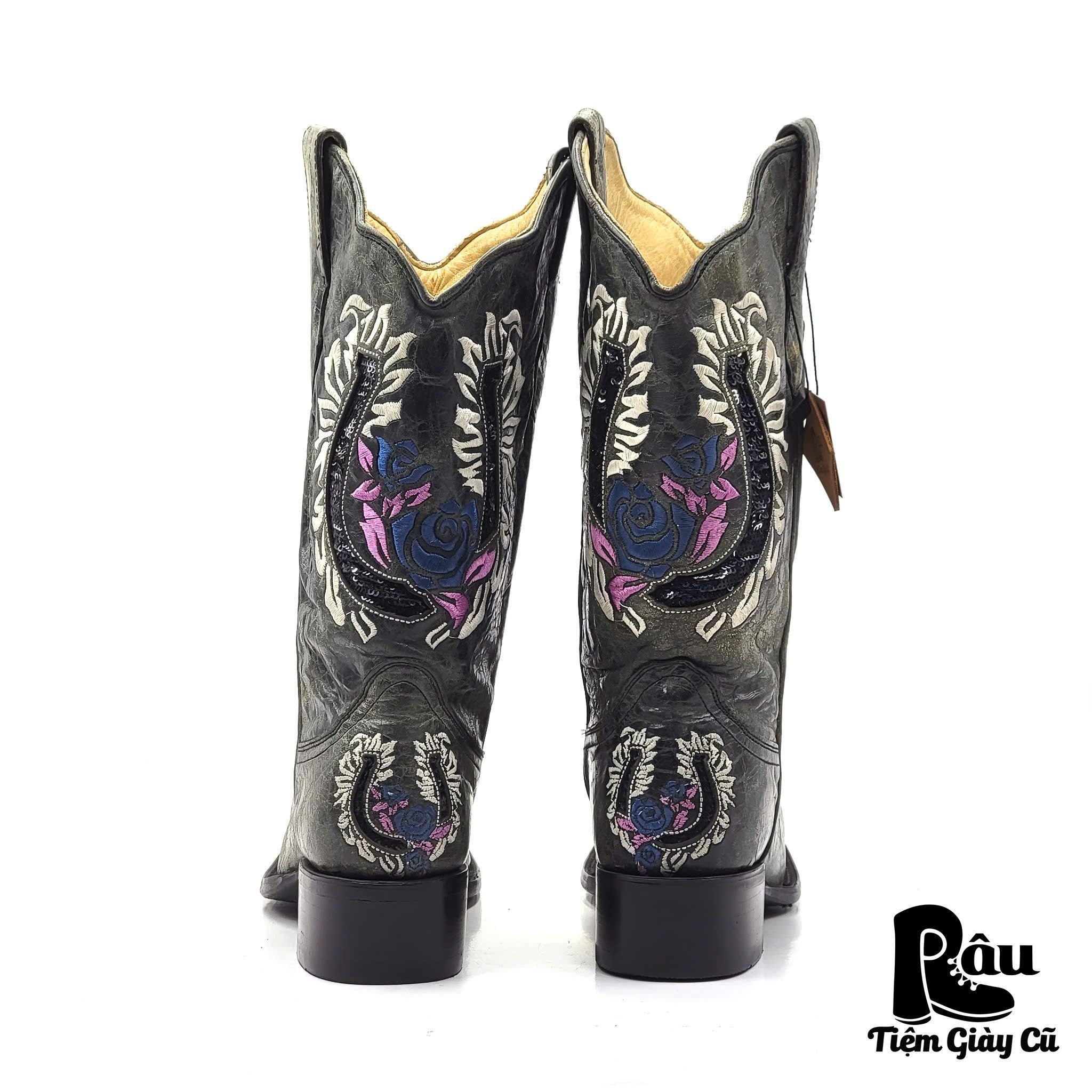 |SIZE 38.5| CORRAL R2536 GREY HORSESHOE ROSES SEQUINS COWBOY BOOT Z38.5-7073