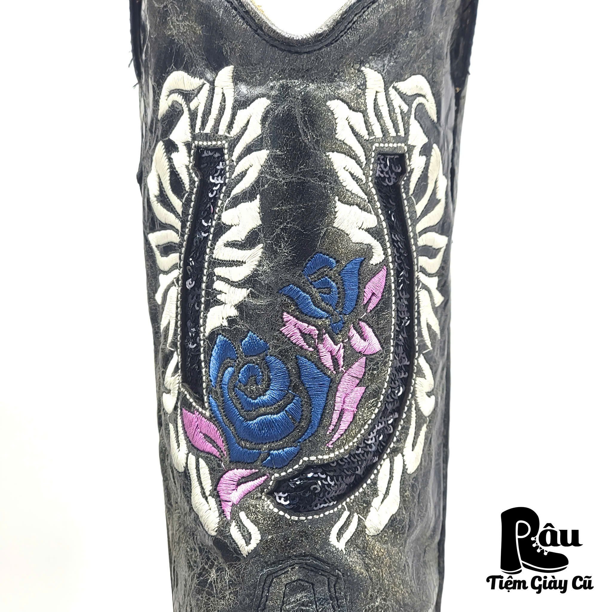 |SIZE 38.5| CORRAL R2536 GREY HORSESHOE ROSES SEQUINS COWBOY BOOT Z38.5-7073