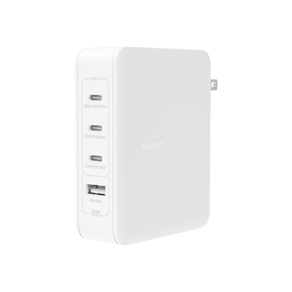 Adapter Sạc Nhanh Belkin 140W GaN BOOST CHARGE Rockstar Triple USB-C Và USB-A - Hàng Chính Hãng