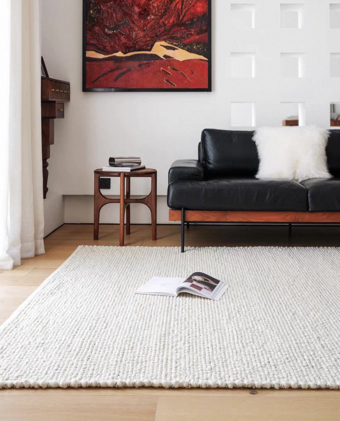 Ivory Field Wool Rug - Indian Imported Rug