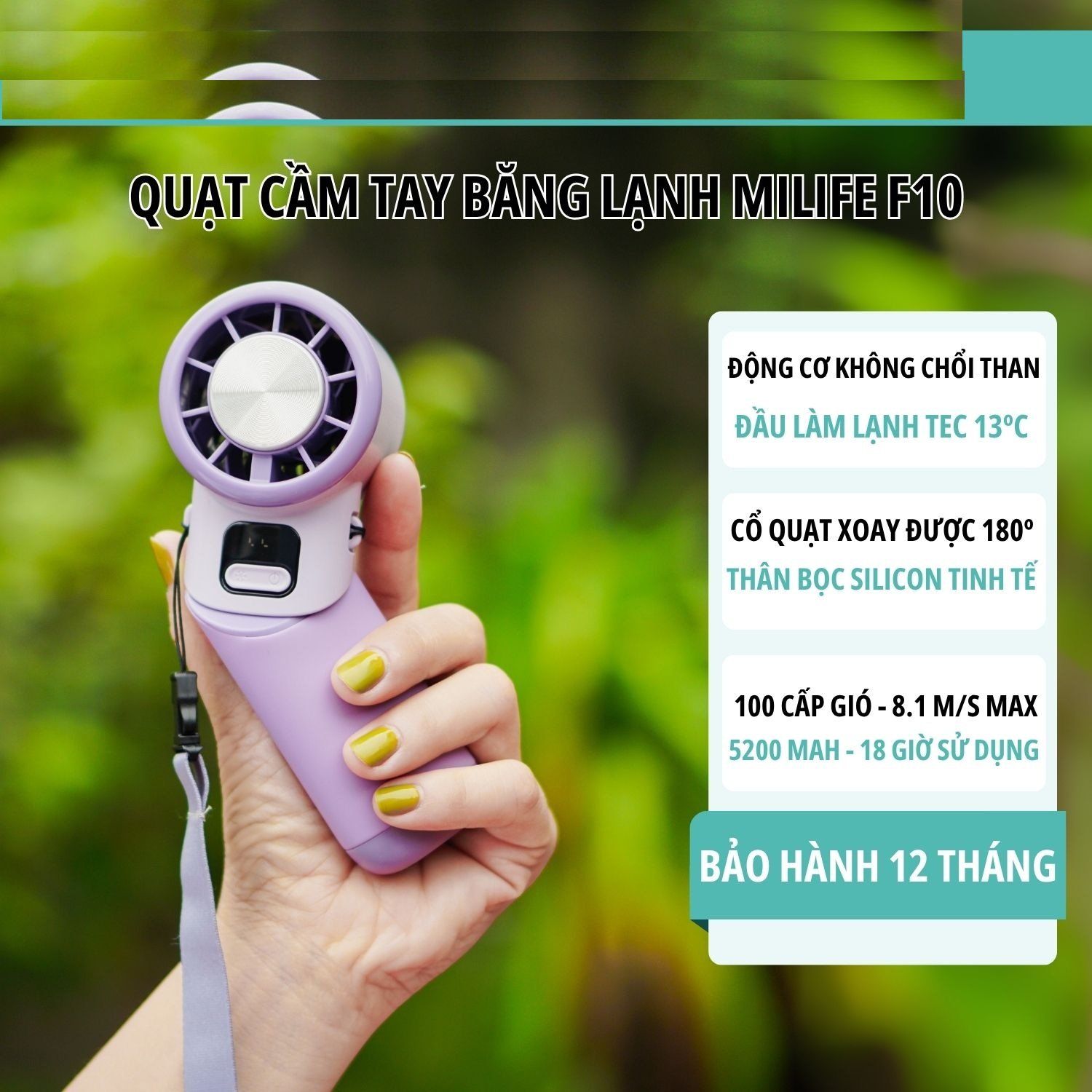 Quạt cầm tay tích điện miLife F10 đầu xoay 180 độ