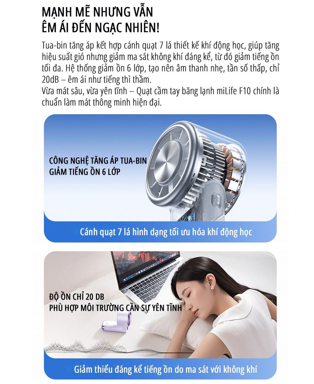 Quạt cầm tay tích điện miLife F10 đầu xoay 180 độ