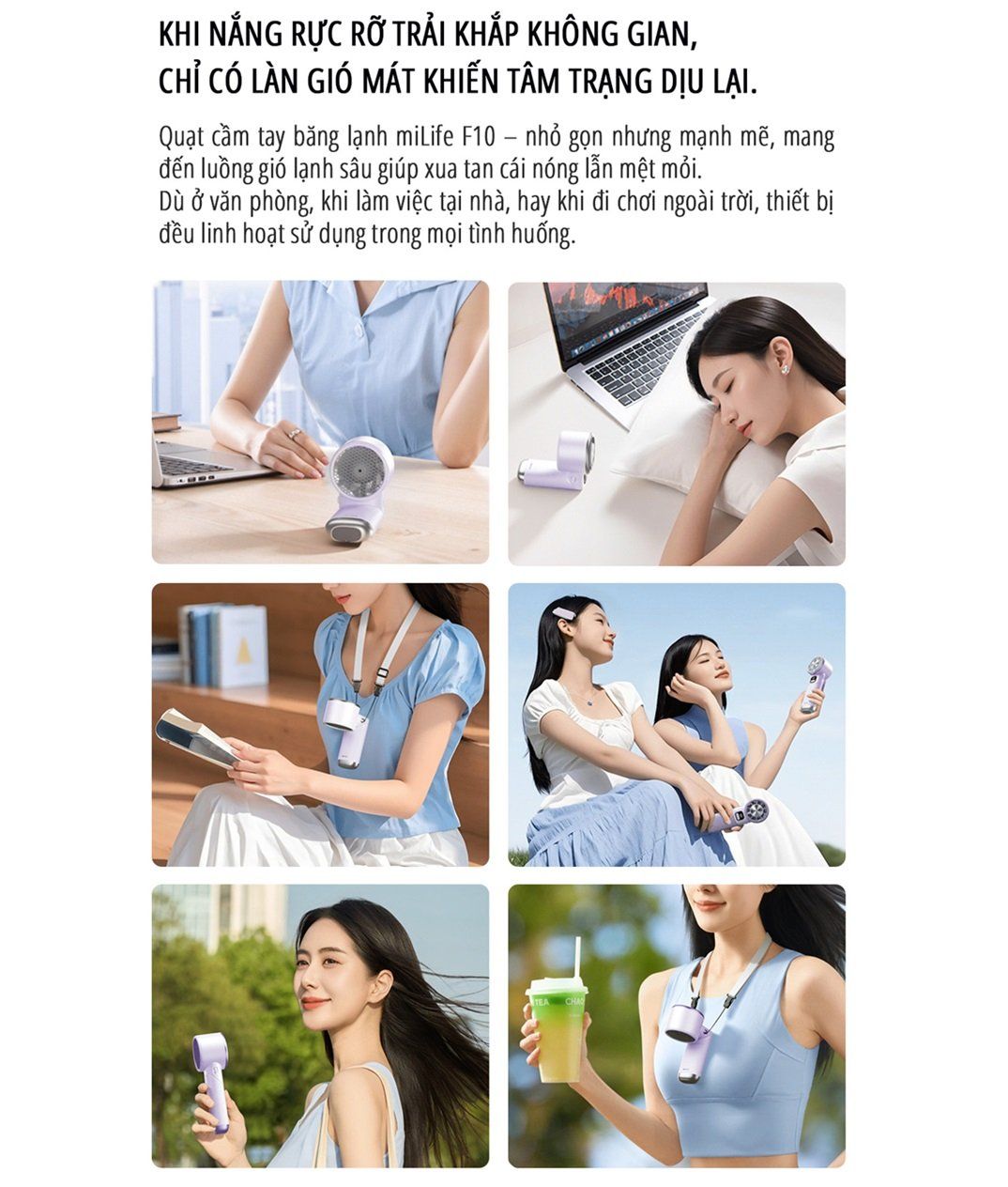Quạt cầm tay tích điện miLife F10 đầu xoay 180 độ