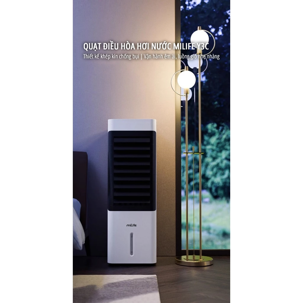 Quạt điều hòa hơi nước Milife Y3C bình chứa 4.5L có ion âm thêm nước từ đỉnh - Remote điều khiển bảo hành 12 tháng