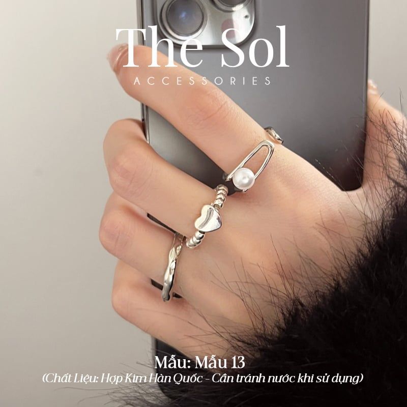 Set Nhẫn Hàn Quốc Metal Heart - Mẫu 13