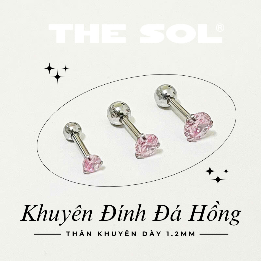 Khuyên Tai Titan Unisex The Basic Ngọc - Tròn Hồng