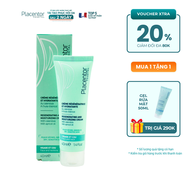 Kem Tái Sinh Và Nuôi Dưỡng Từ Thực Vật (Dành Cho Da Khô & Mẫn Cảm) Placentor Vegetal Regenerating & Moisturizing Cream Face And Neck