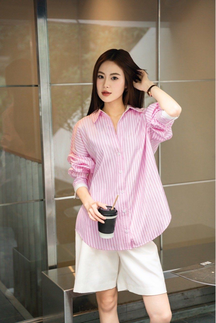 Basic Striped Shirt - Hồng