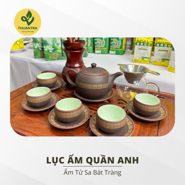 Lục Ẩm Quần Anh – Bộ Ấm Chén Bát Tràng 1 Ấm 5 Chén 6 Đĩa