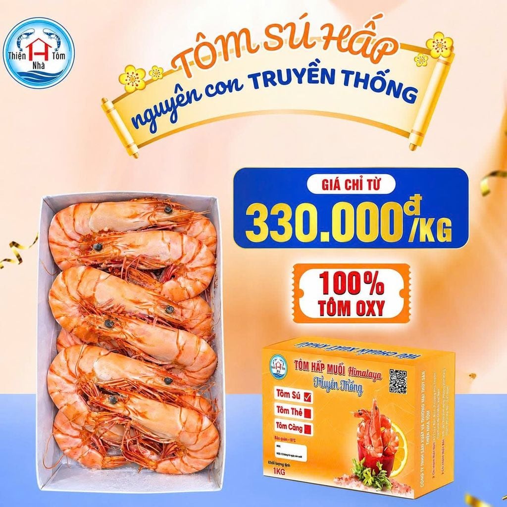 Tôm Sú Hấp Nguyên Con Truyền Thống Hộp 1kg