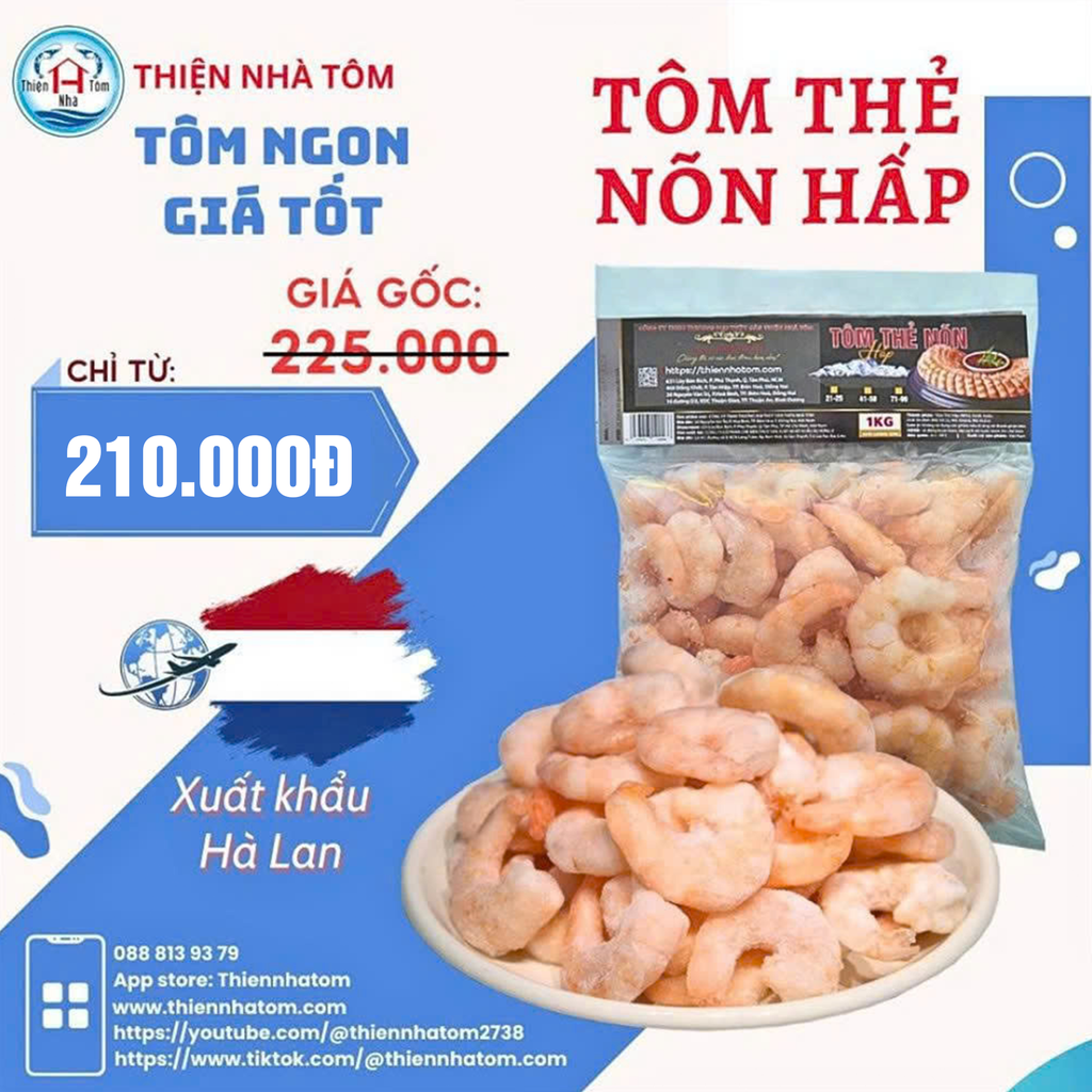 Tôm Thẻ Nõn Hấp (Vị Giòn - Ngọt) - Túi 1kg