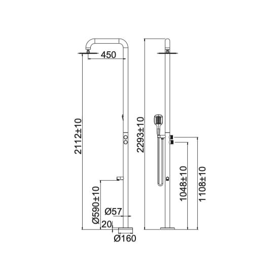 Sen cây ngoài trời có sen cầm tay và vòi rửa chân bằng stainless steel - 23001-2