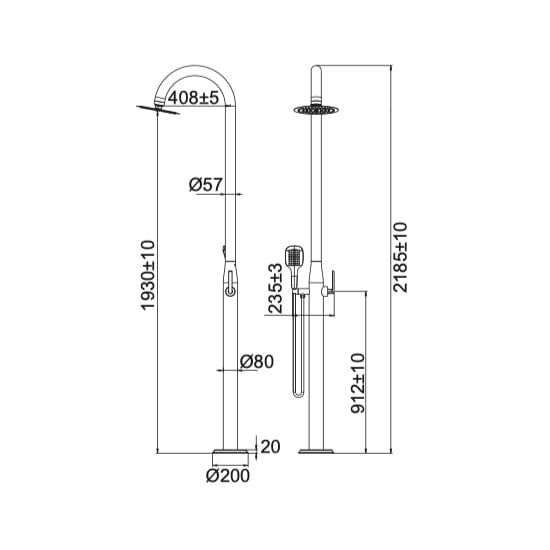 Sen cây ngoài trời có sen cầm tay và vòi rửa chân bằng stainless steel - 23003