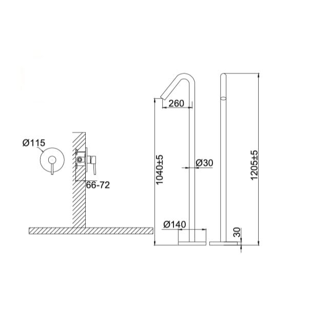 Vòi chậu lavabo chân dài gắn sàn cao 1200mm bằng đồng
