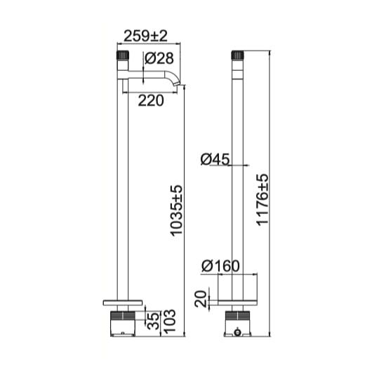 Vòi chậu lavabo chân dài gắn sàn cao 1150mm bằng đồng Cari - 610212QH