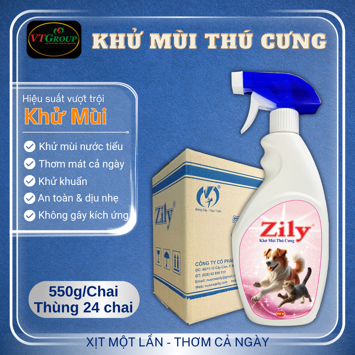 Xịt K-h-ử Mùi Thú Cưng Zily 550g - 24 Chai/Thùng