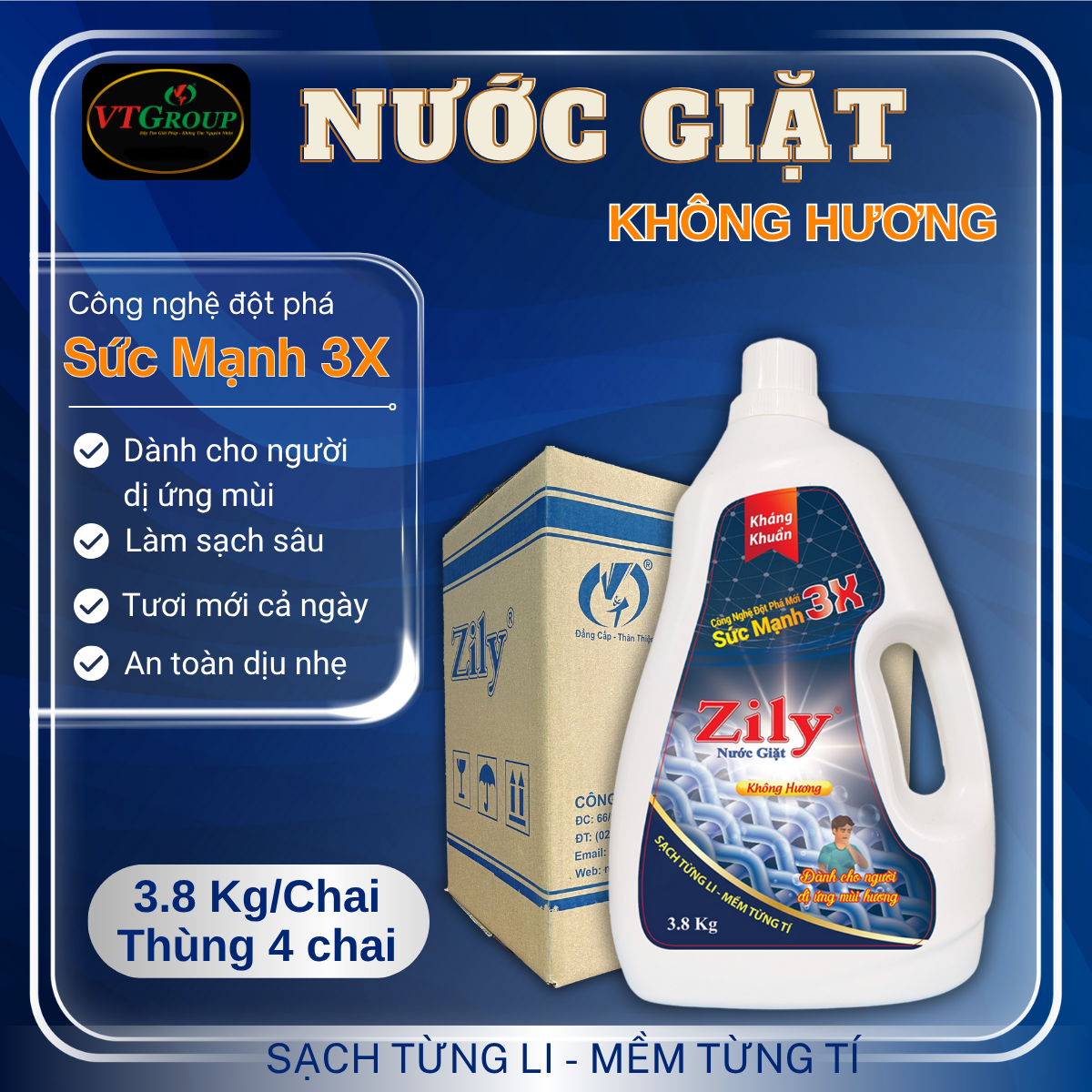 Nước Giặt Zily 3.8 Kg - 4 Chai/ Thùng