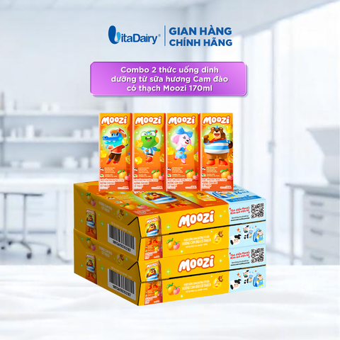 Combo 2 Thùng thức uống dinh dưỡng từ sữa Hương Cam Đào có thạch Moozi 170ml - Thùng 48 hộp