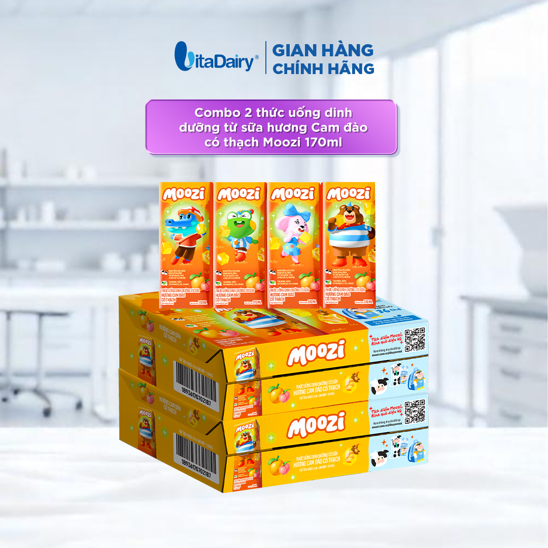 Combo 2 Thùng thức uống dinh dưỡng từ sữa Hương Cam Đào có thạch Moozi 170ml - Thùng 48 hộp