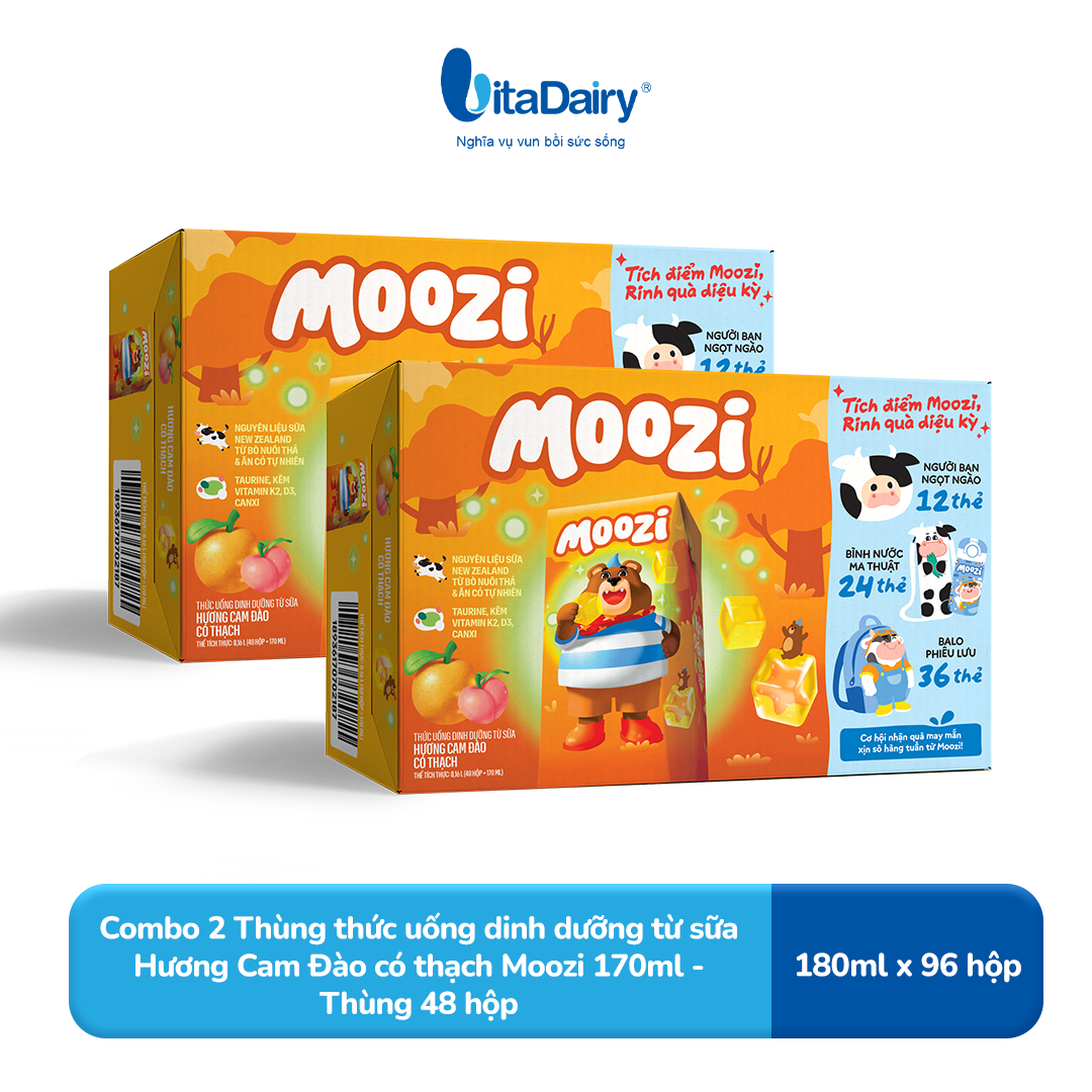 Combo 2 Thùng thức uống dinh dưỡng từ sữa Hương Cam Đào có thạch Moozi 170ml - Thùng 48 hộp