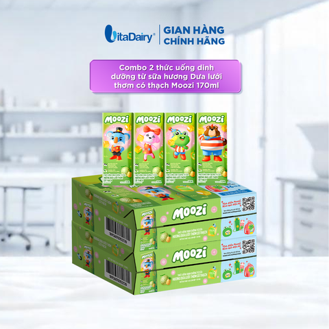 Combo 2 Thùng thức uống dinh dưỡng từ sữa Hương Dưa Lưới Thơm có thạch Moozi 170ml - Thùng 48 hộp