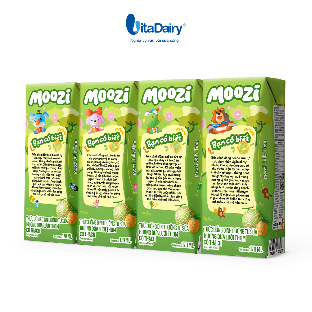 Thức uống dinh dưỡng từ sữa Hương Dưa Lưới Thơm có thạch Moozi 170ml - Thùng 48 hộp