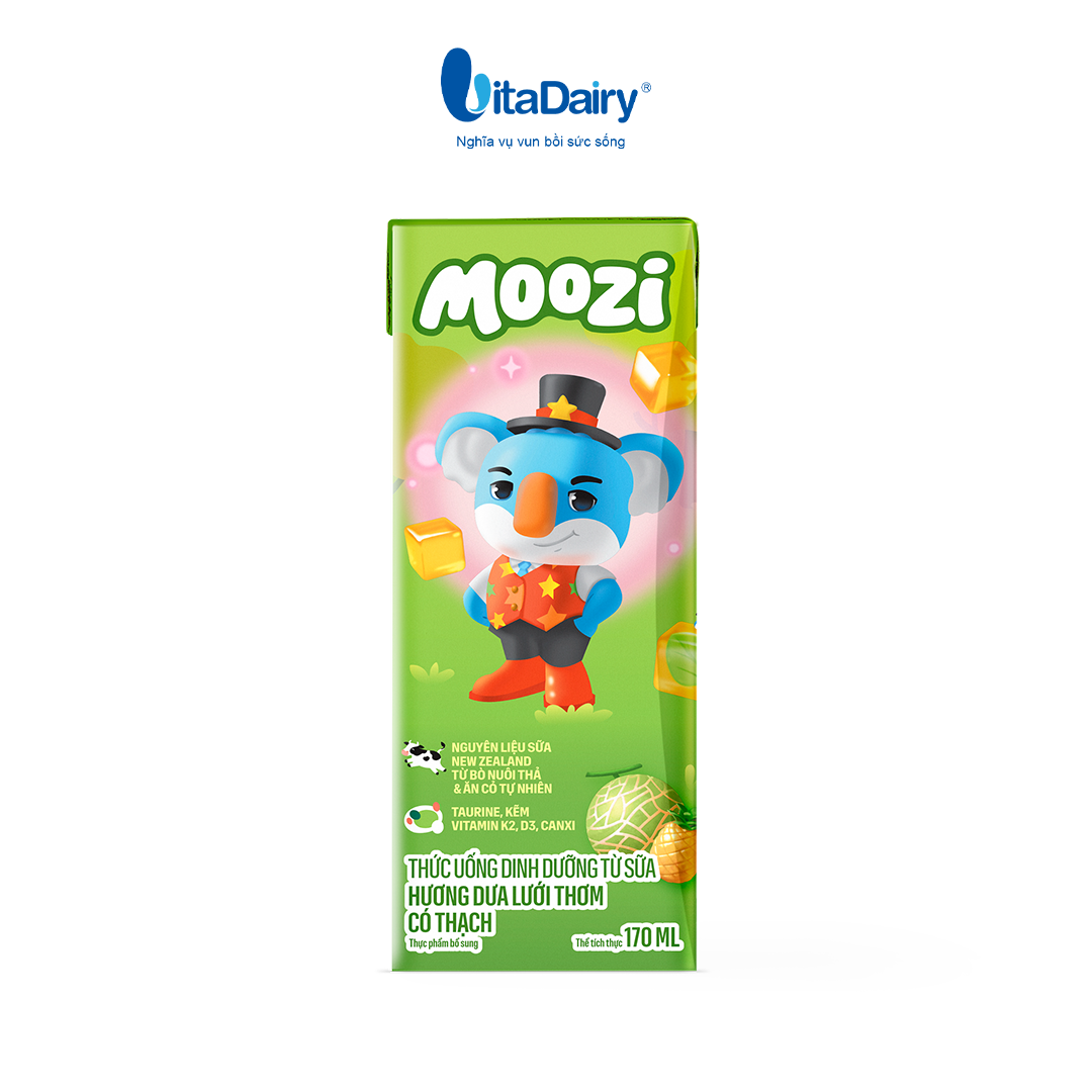 Thức uống dinh dưỡng từ sữa Hương Dưa Lưới Thơm có thạch Moozi 170ml - Thùng 48 hộp