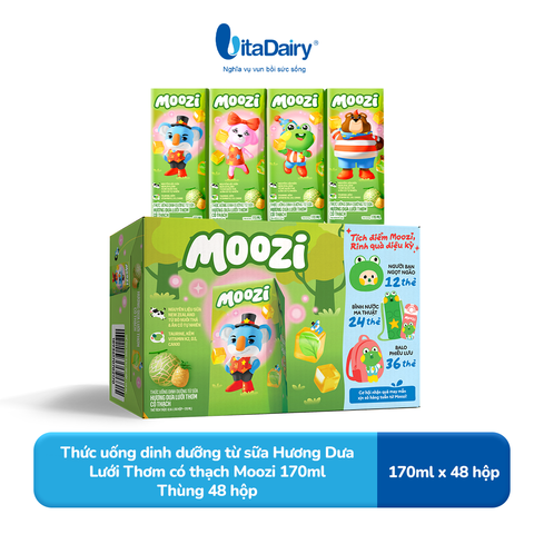 Thức uống dinh dưỡng từ sữa Hương Dưa Lưới Thơm có thạch Moozi 170ml - Thùng 48 hộp
