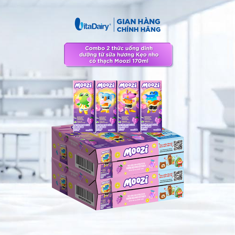 Combo 2 Thùng thức uống dinh dưỡng từ sữa Hương Kẹo Nho có thạch Moozi 170ml - Thùng 48 hộp