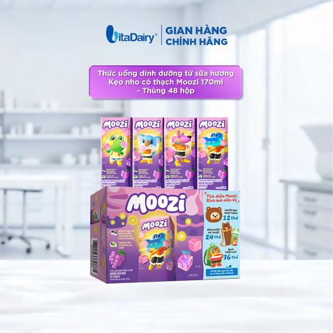Thức uống dinh dưỡng từ sữa Hương Kẹo Nho có thạch Moozi 170ml - Thùng 48 hộp