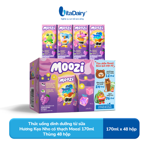 Thức uống dinh dưỡng từ sữa Hương Kẹo Nho có thạch Moozi 170ml - Thùng 48 hộp