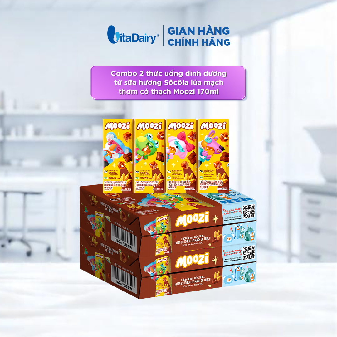 Combo 2 Thùng thức uống dinh dưỡng từ sữa Hương Sôcôla Lúa Mạch có thạch Moozi 170ml
