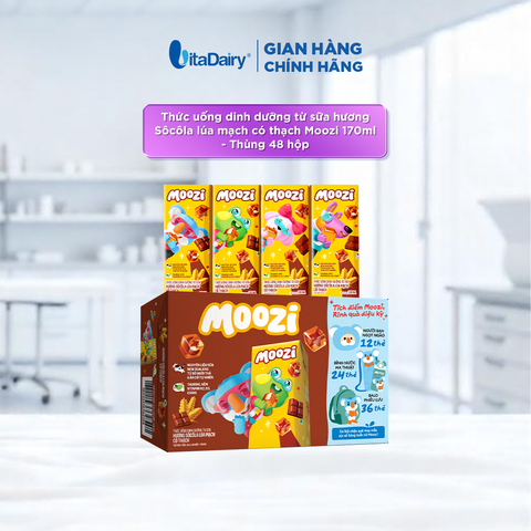 Thức uống dinh dưỡng từ sữa Hương Sôcôla Lúa Mạch có thạch Moozi 170ml - Thùng 48 hộp