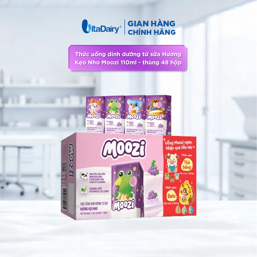 Thức uống dinh dưỡng từ sữa Hương Kẹo Nho Moozi 110ml - thùng 48 hộp