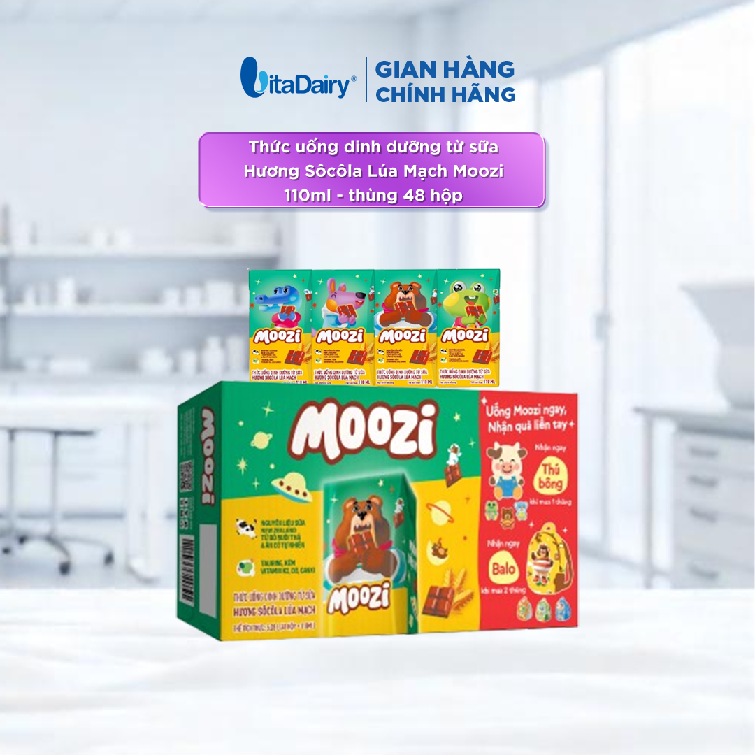 Thức uống dinh dưỡng từ sữa Hương Sôcôla Lúa Mạch Moozi 110ml - thùng 48 hộp
