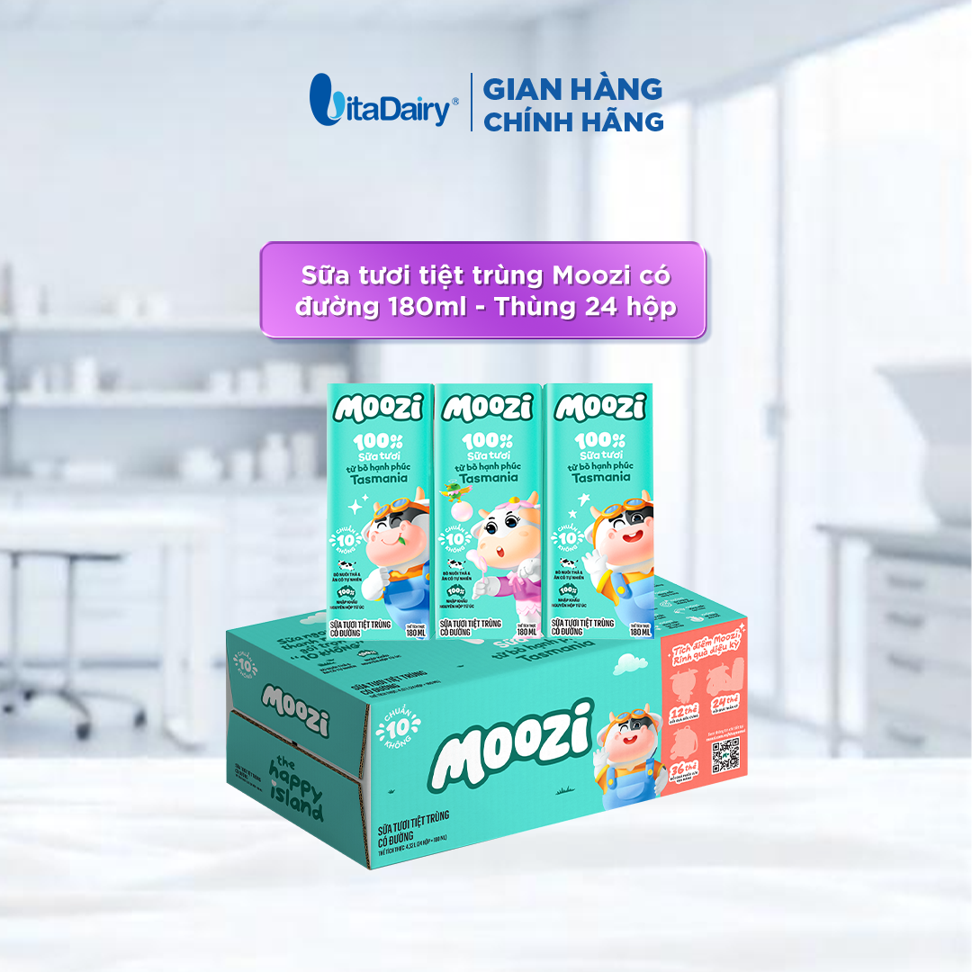 Sữa tươi tiệt trùng Moozi có đường 180ml - Thùng 24 hộp