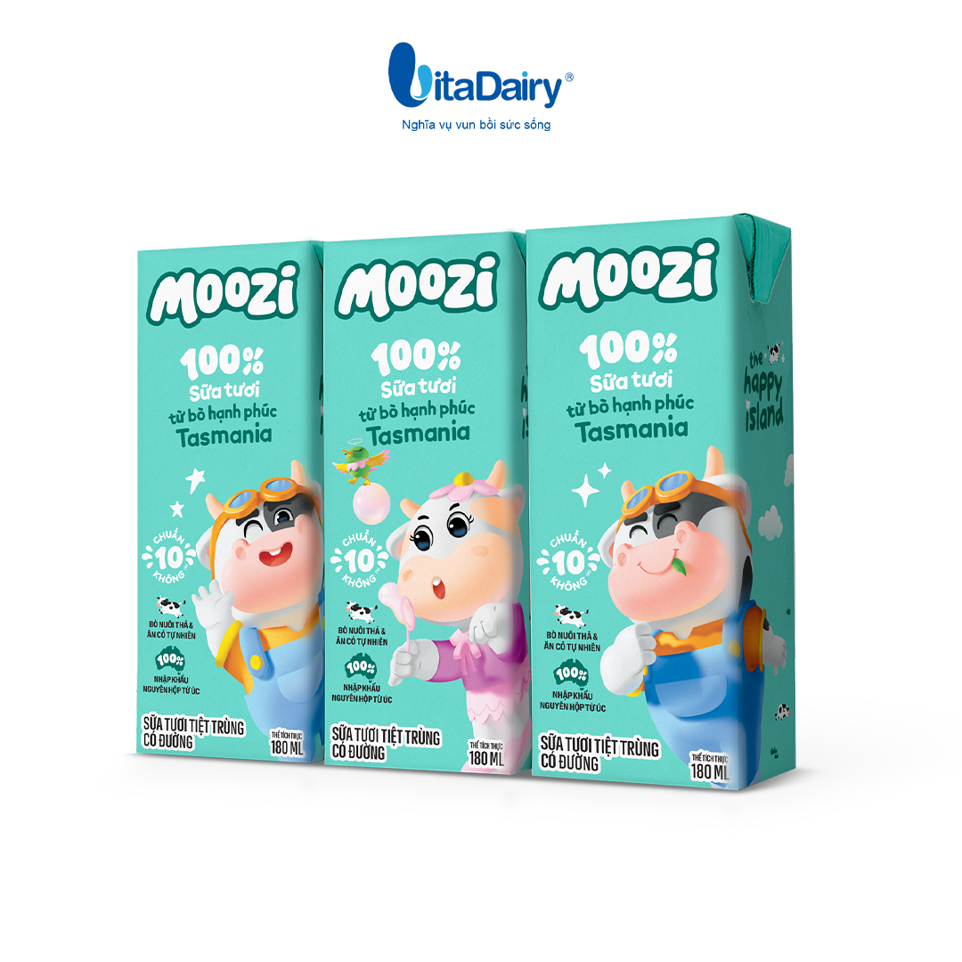 Sữa tươi tiệt trùng Moozi có đường 180ml - Thùng 24 hộp