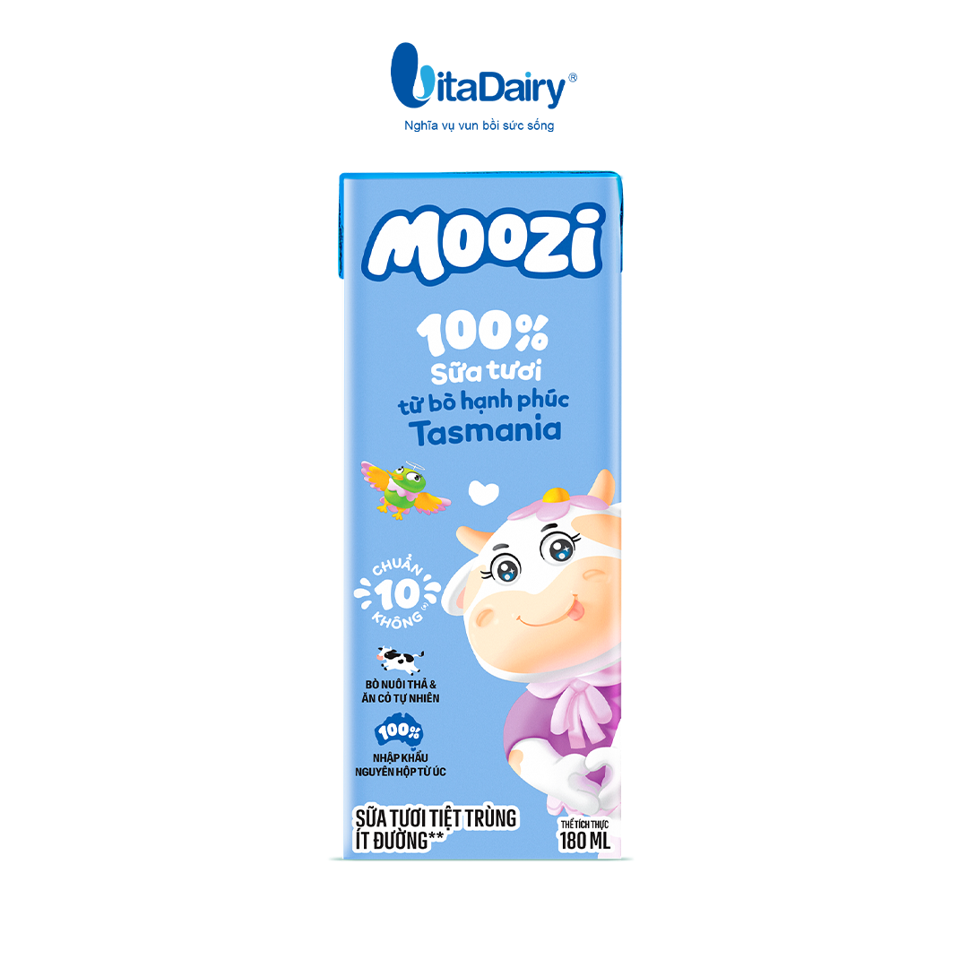 Sữa tươi tiệt trùng Moozi ít đường 180ml - Thùng 24 hộp