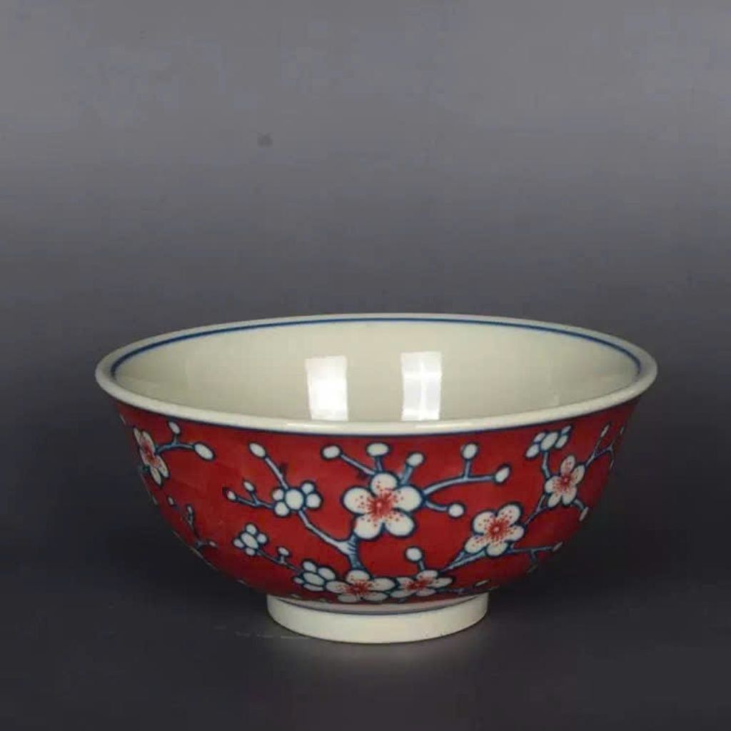 Bát Gốm Men Đỏ Họa Tiết Hoa Mai BKCECN-9272
