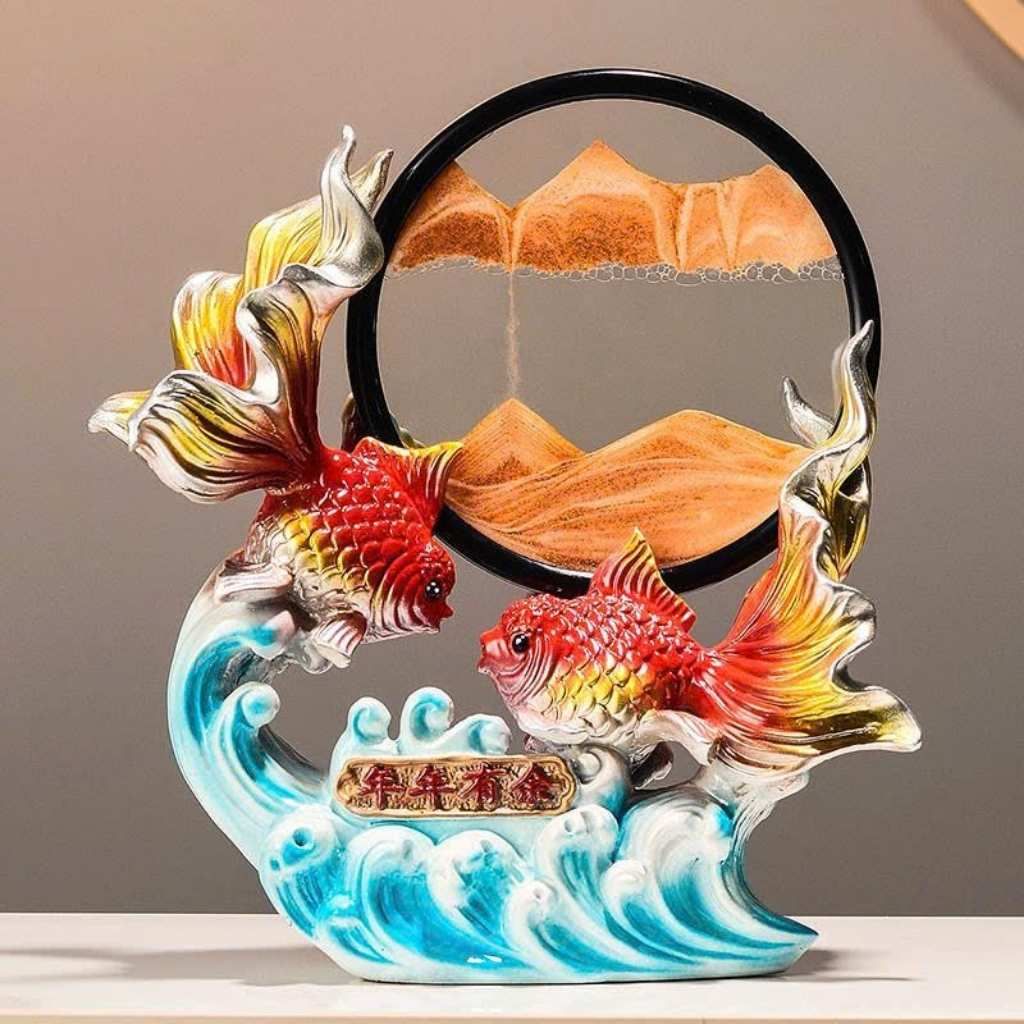 Tranh Gốm Song Ngư Phong Thủy để bàn BKCECN-9300