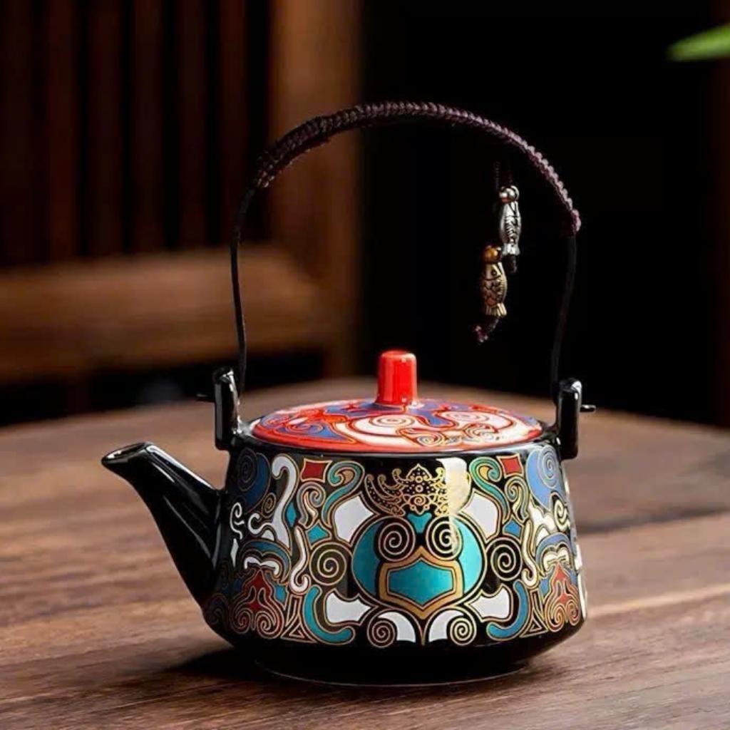 Bộ ấm chén gốm sứ hoa văn sặc sỡ BKCECN-9329
