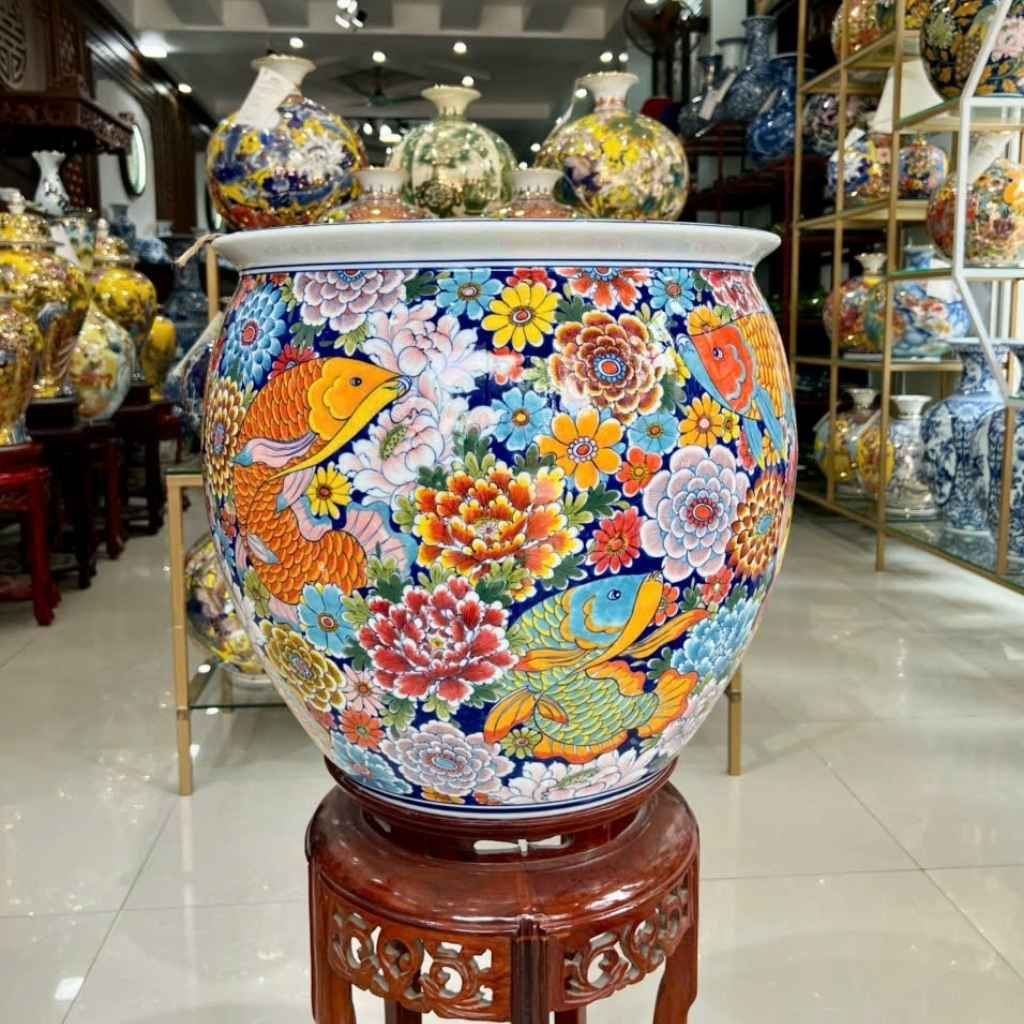 Thống thờ hoa sen cá chép gốm sứ bát tràng BKCEVN-9327